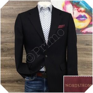 Nordstrom Men's Black Sport Coat with Burgundy Pocket Square